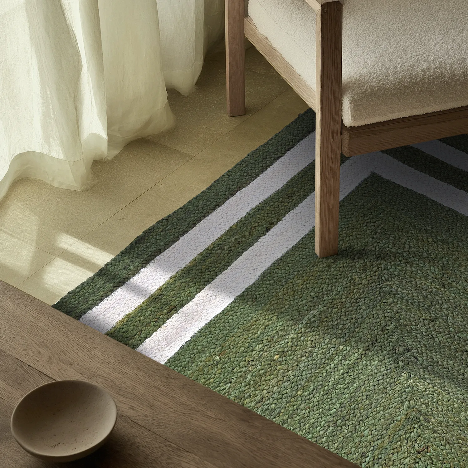 Tapis chanvre - Jessore (vert militaire/blanc)