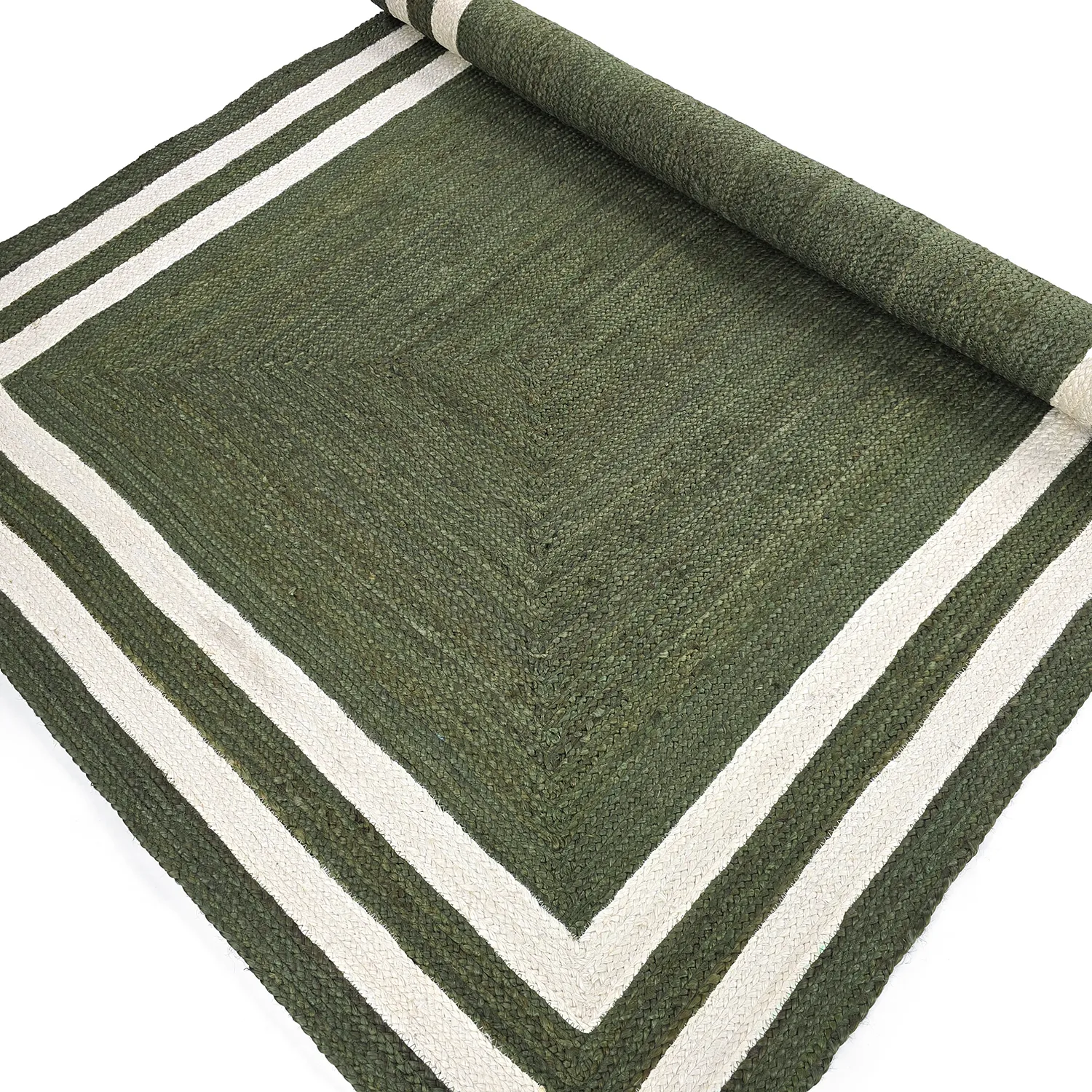Tapis chanvre - Jessore (vert militaire/blanc)