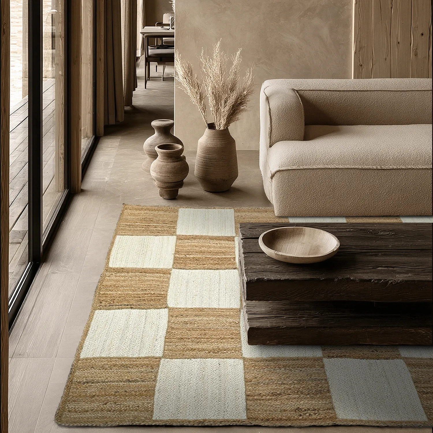 Tapis chanvre - Khulna (nature/blanc)