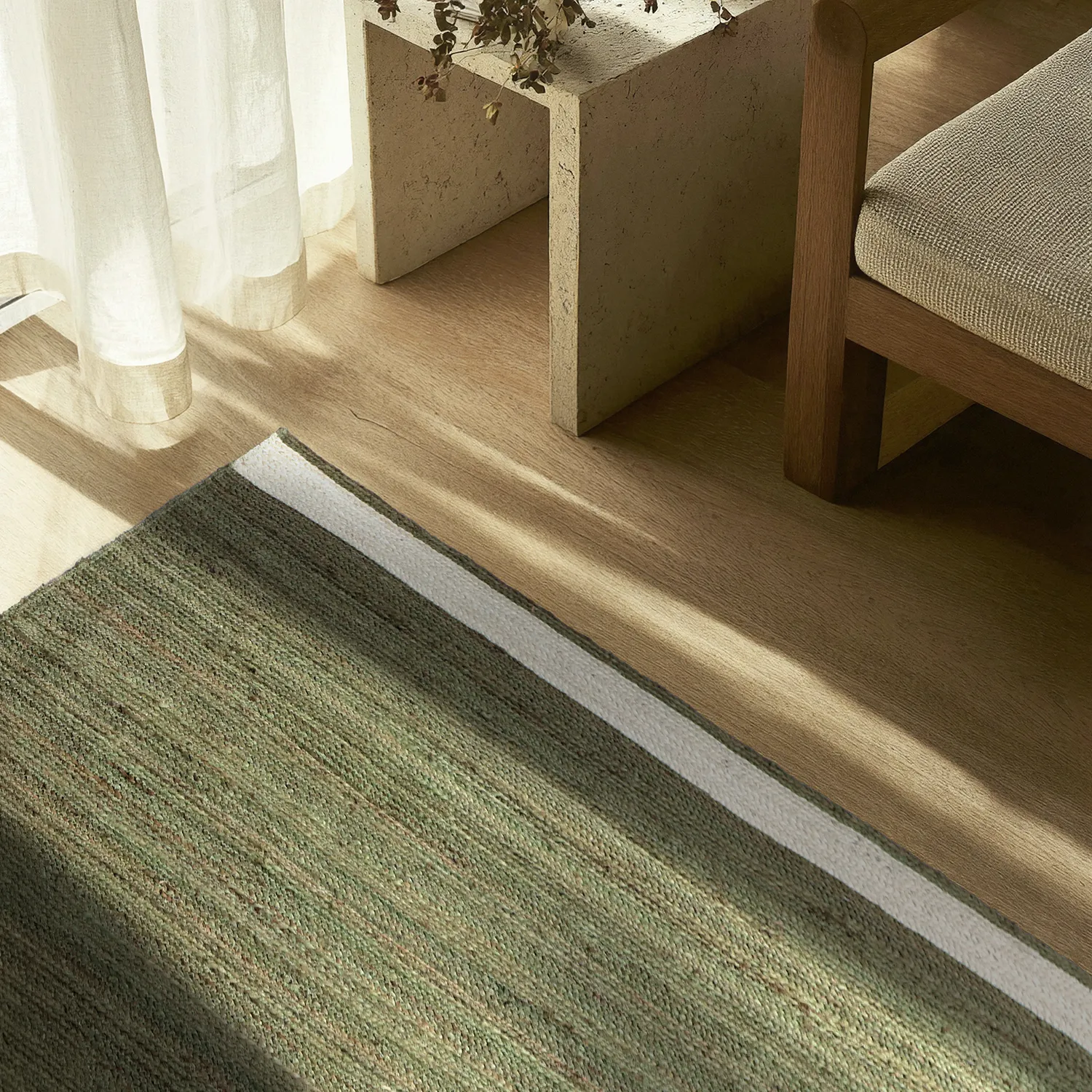 Tapis chanvre - Senaki (vert militaire/blanc)