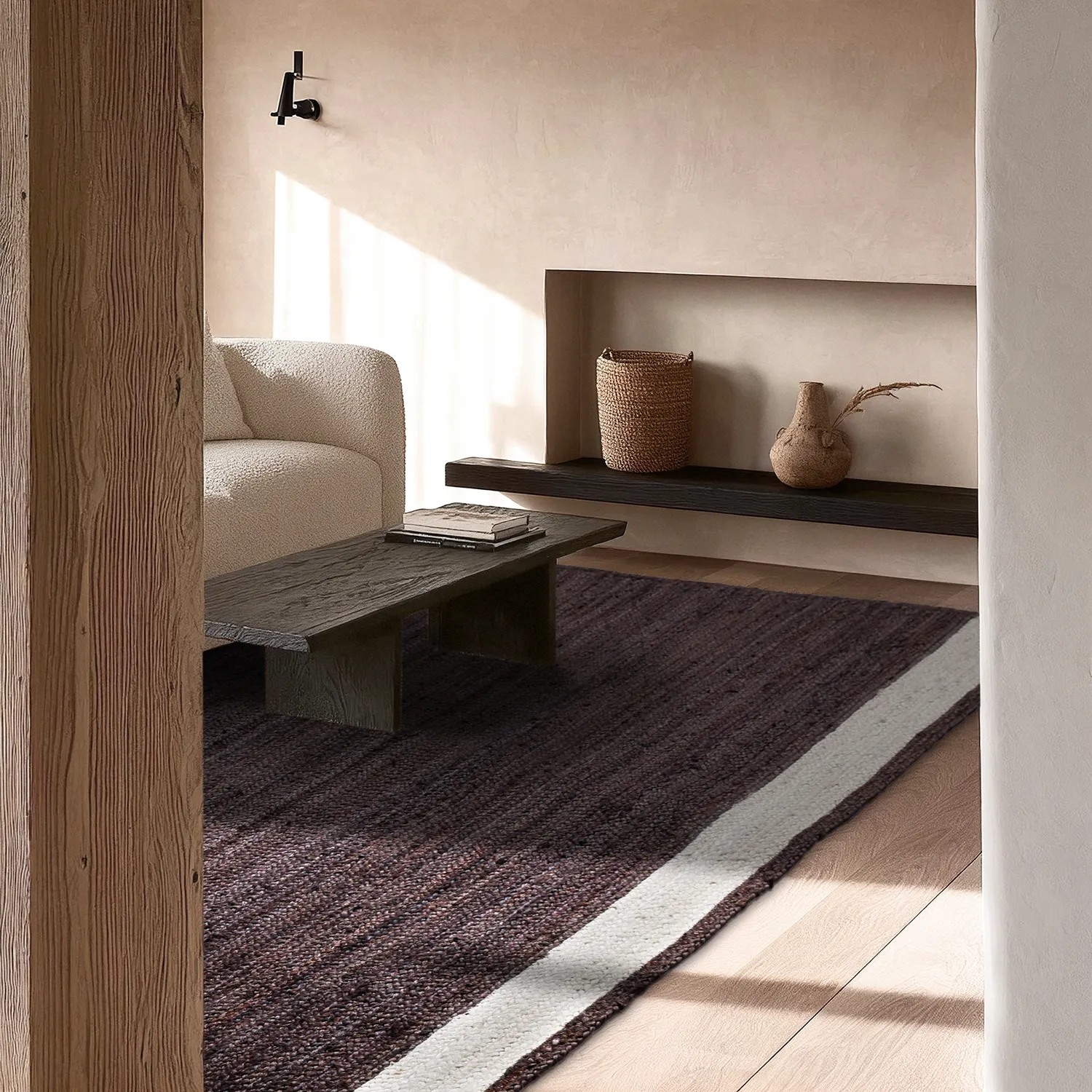 Tapis chanvre - Senaki (taupe foncé/blanc)