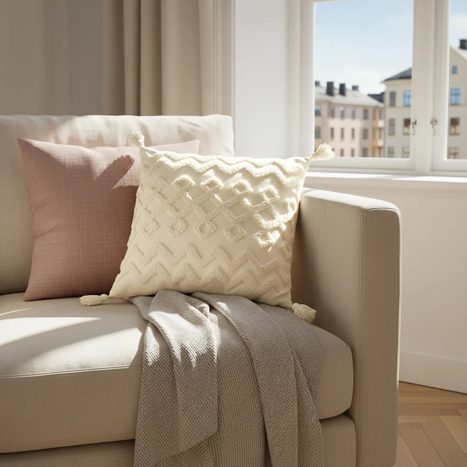 Housse de coussin - Doria (blanc cassé)
