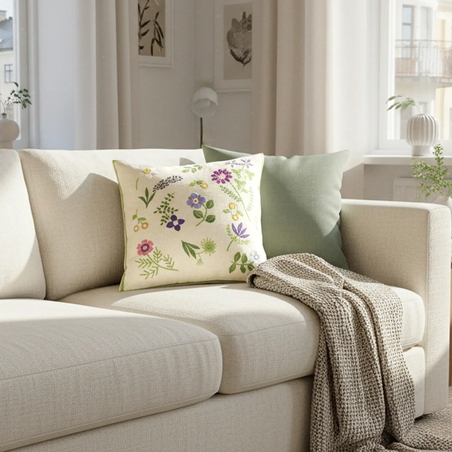 Housse de coussin - Housse de coussin brodée Esbo (multicolore)