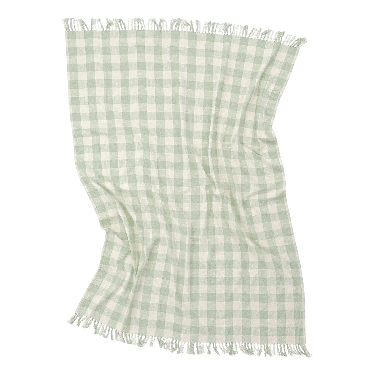 Couvertures - Isela check cotton throw (crème/vert clair)