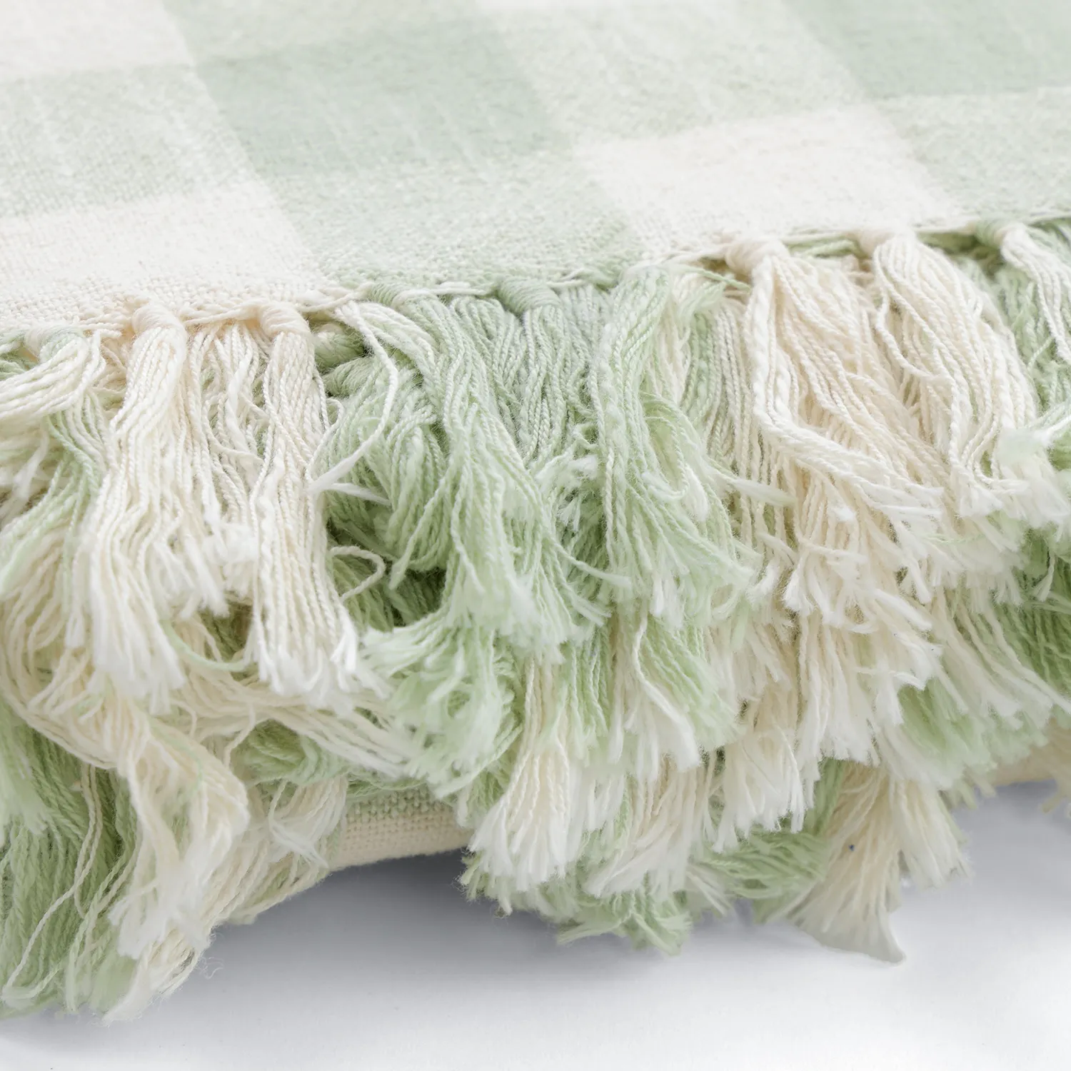 Couvertures - Isela check cotton throw (crème/vert clair)