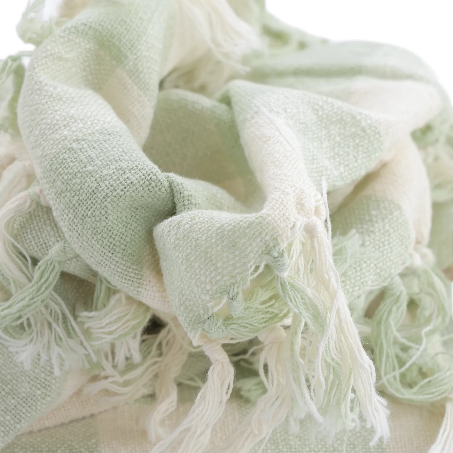 Couvertures - Isela check cotton throw (crème/vert clair)