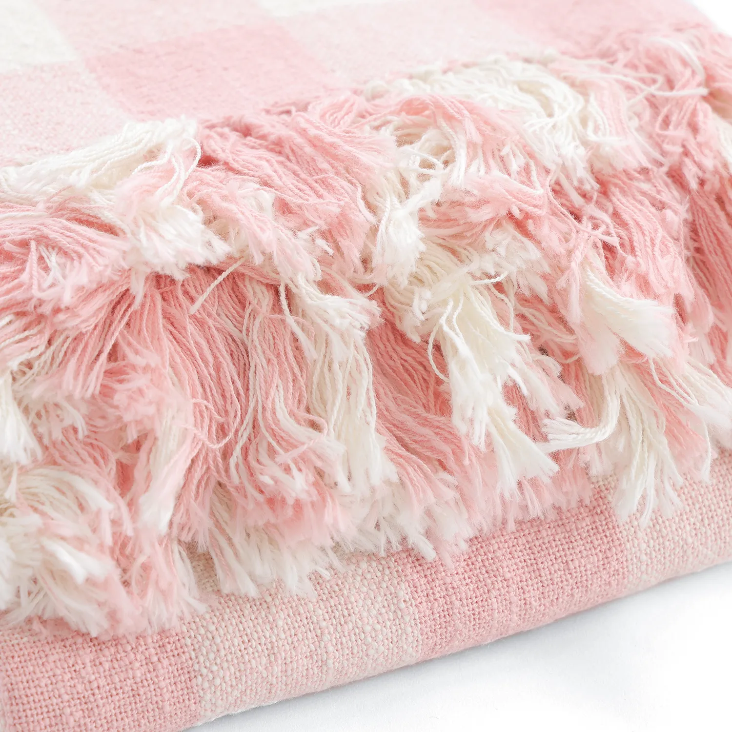Couvertures - Isela check cotton throw (crème/rose)