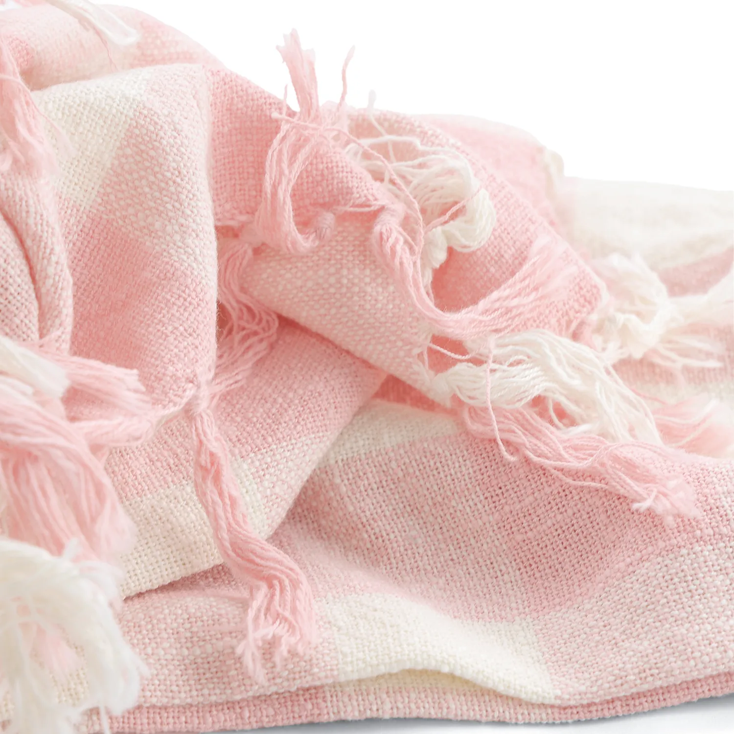 Couvertures - Isela check cotton throw (crème/rose)