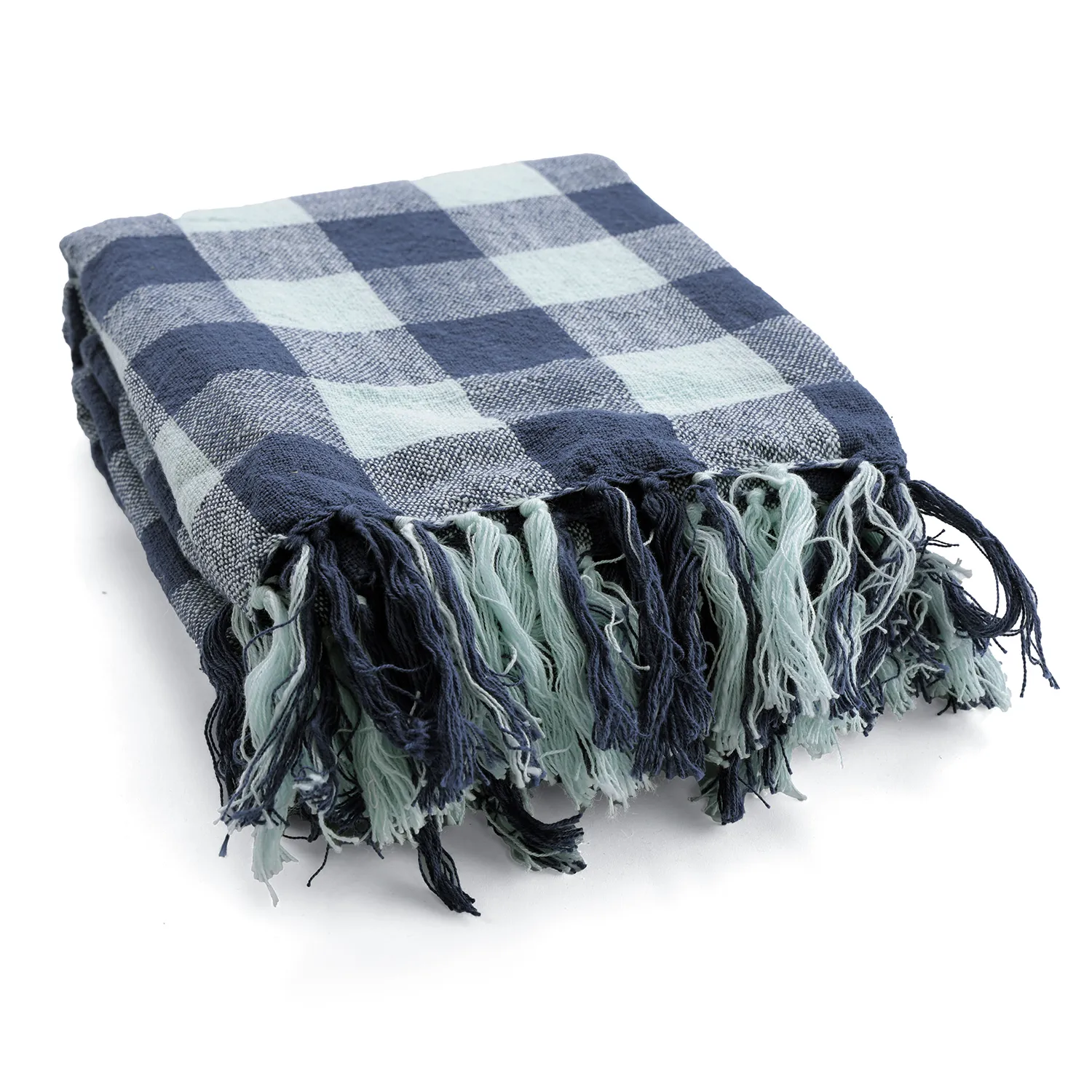 Couvertures - Isela check cotton throw (bleu marine/bleu clair)