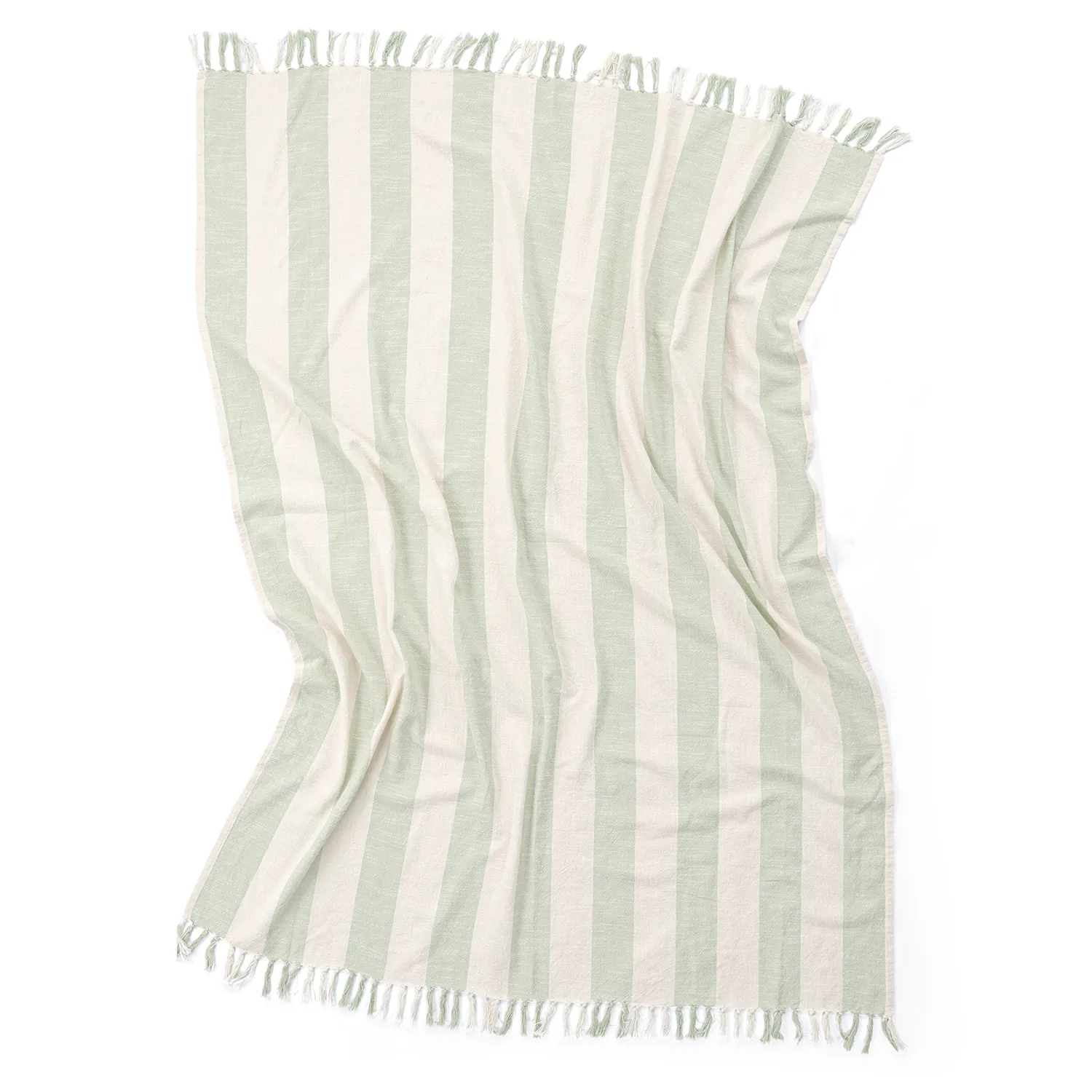 Couvertures - Kora stripe cotton throw (crème/vert clair)