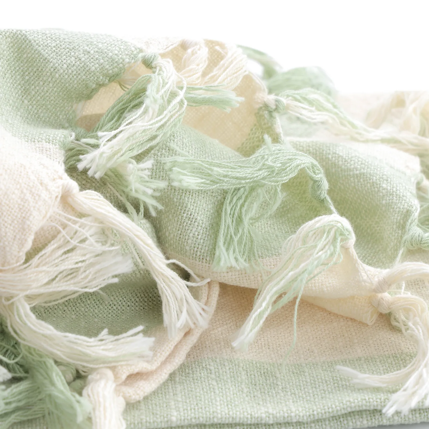 Couvertures - Kora stripe cotton throw (crème/vert clair)