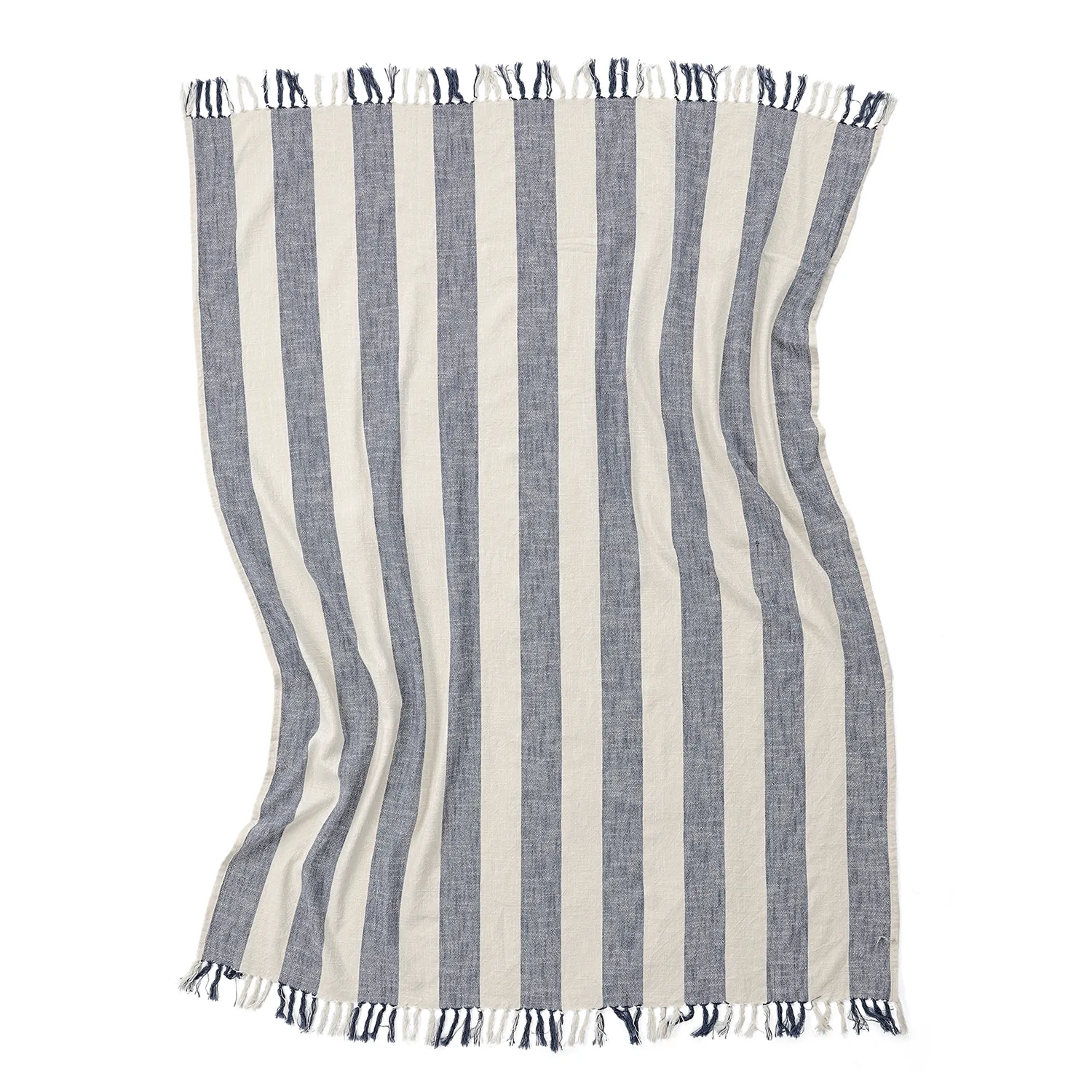Couvertures - Kora stripe cotton throw (crème/marine)