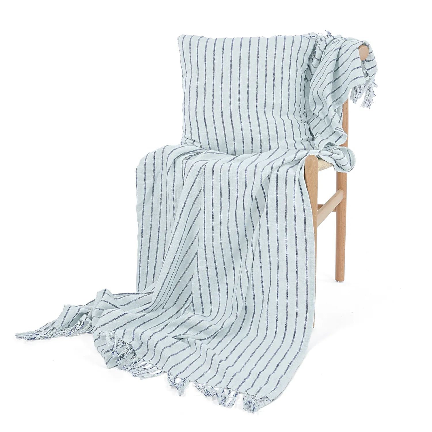 Taie d'oreiller - Rumi stripe cotton cushion cover (bleu clair/marine/crème)