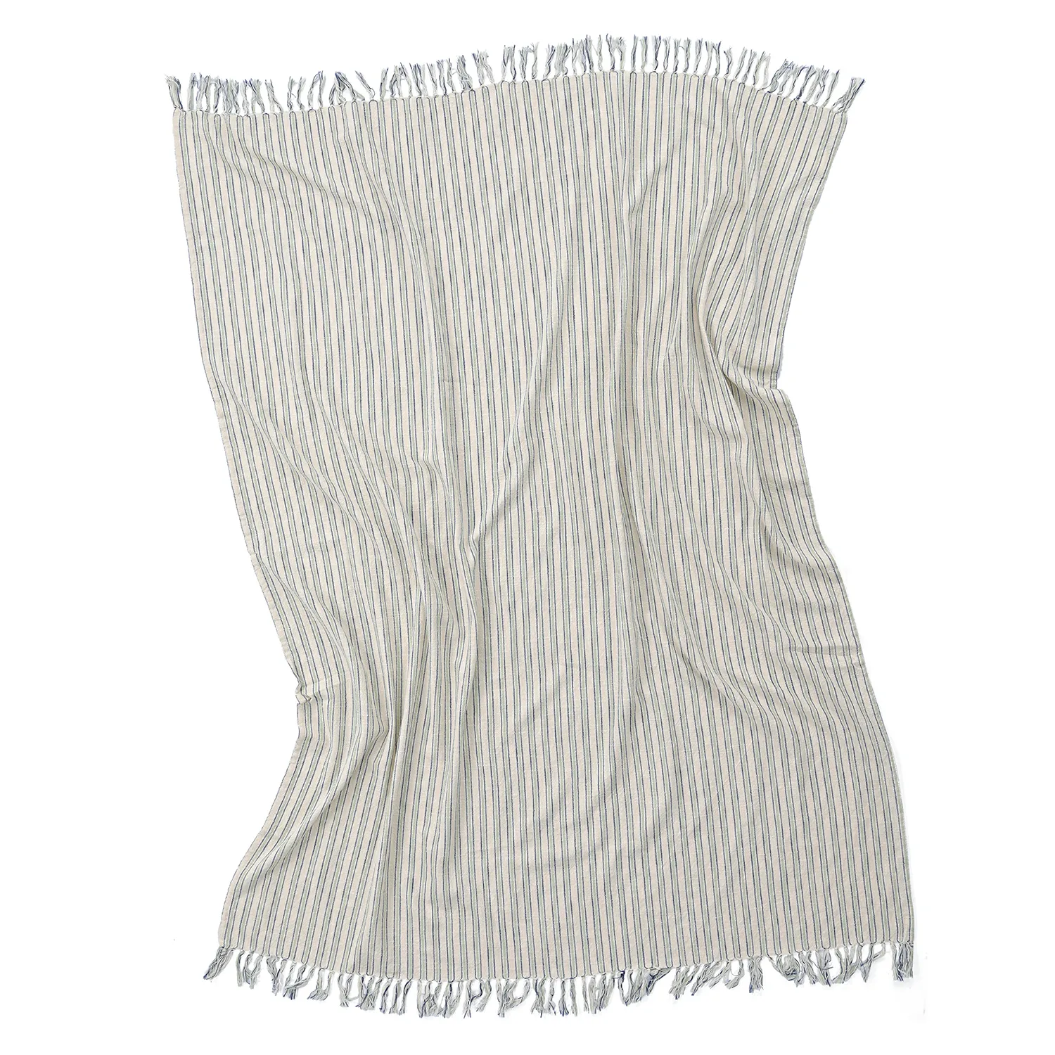 Couvertures - Rumi stripe cotton throw (crème/marine/vert clair)
