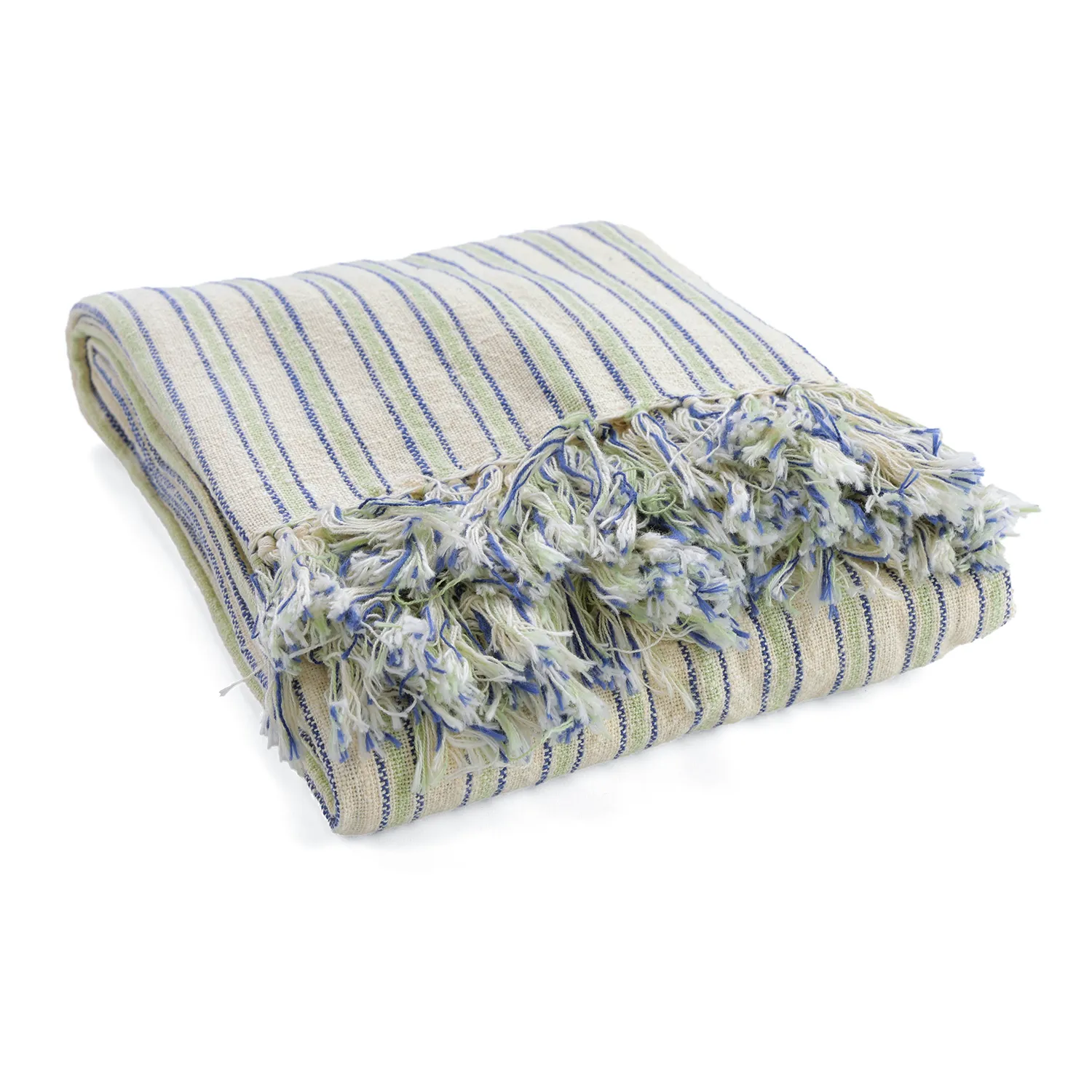Couvertures - Rumi stripe cotton throw (crème/marine/vert clair)