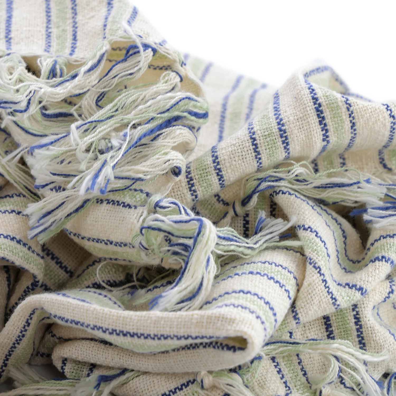 Couvertures - Rumi stripe cotton throw (crème/marine/vert clair)