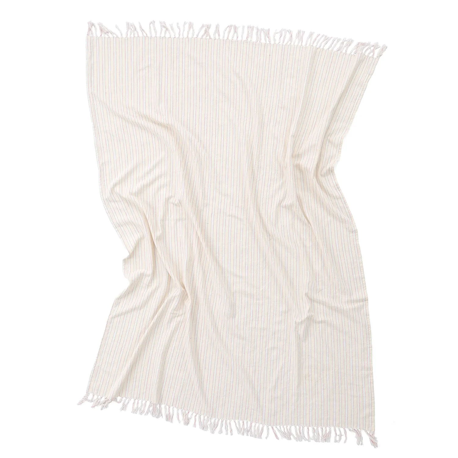 Couvertures - Rumi stripe cotton throw (crème/rose/bleu clair)