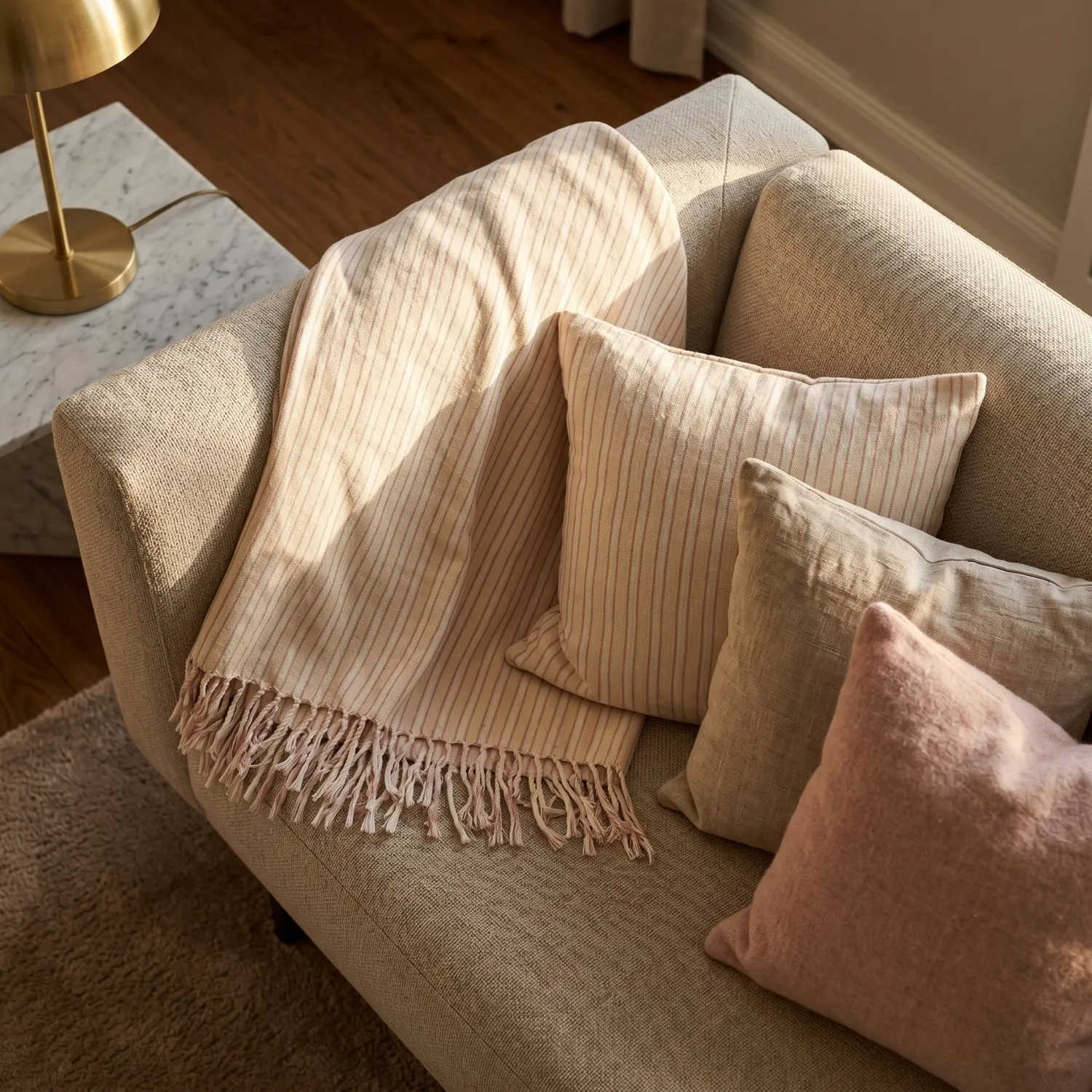 Couvertures - Rumi stripe cotton throw (crème/rose/bleu clair)