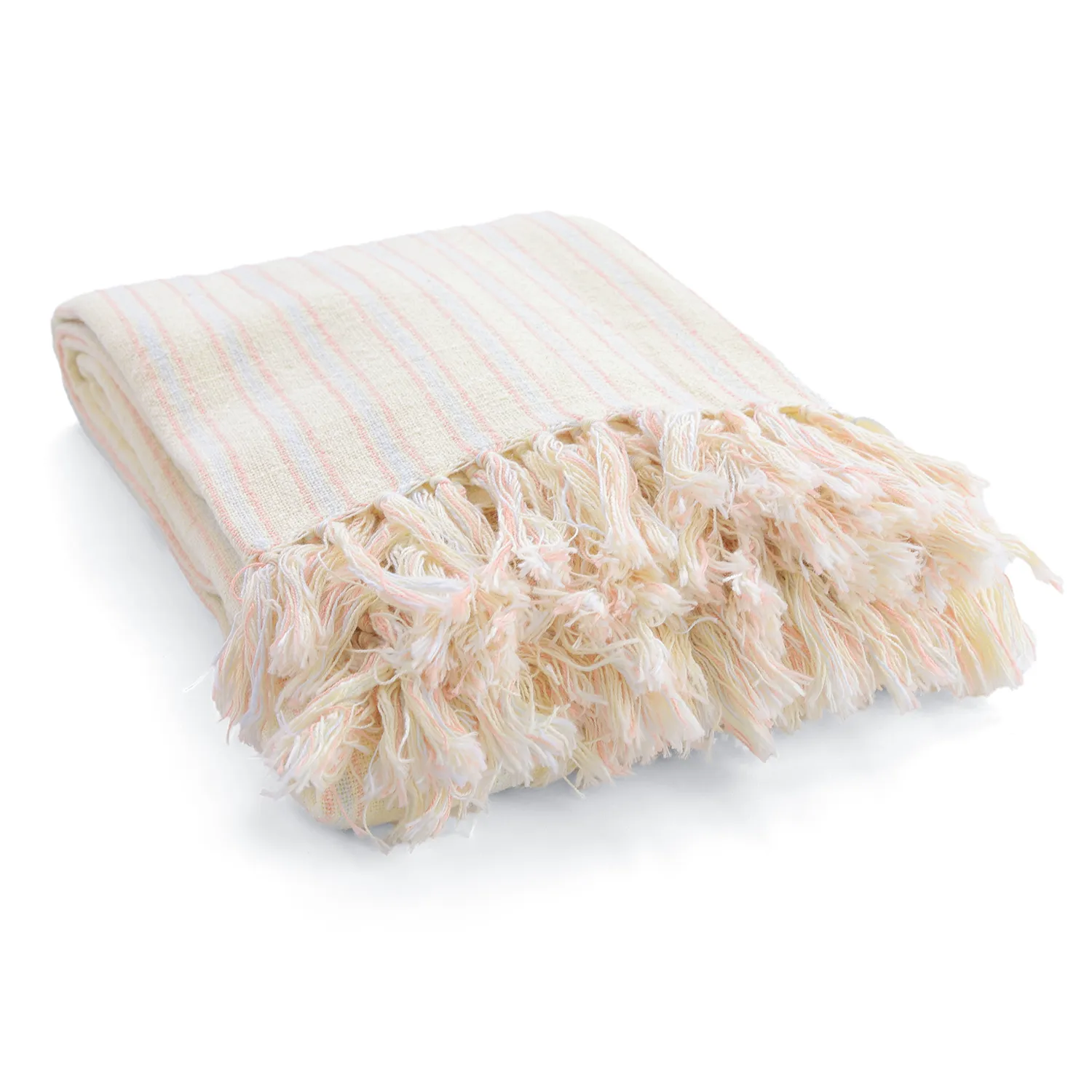 Couvertures - Rumi stripe cotton throw (crème/rose/bleu clair)