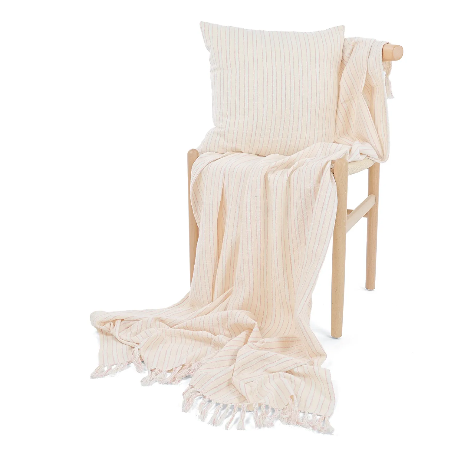 Couvertures - Rumi stripe cotton throw (crème/rose/bleu clair)