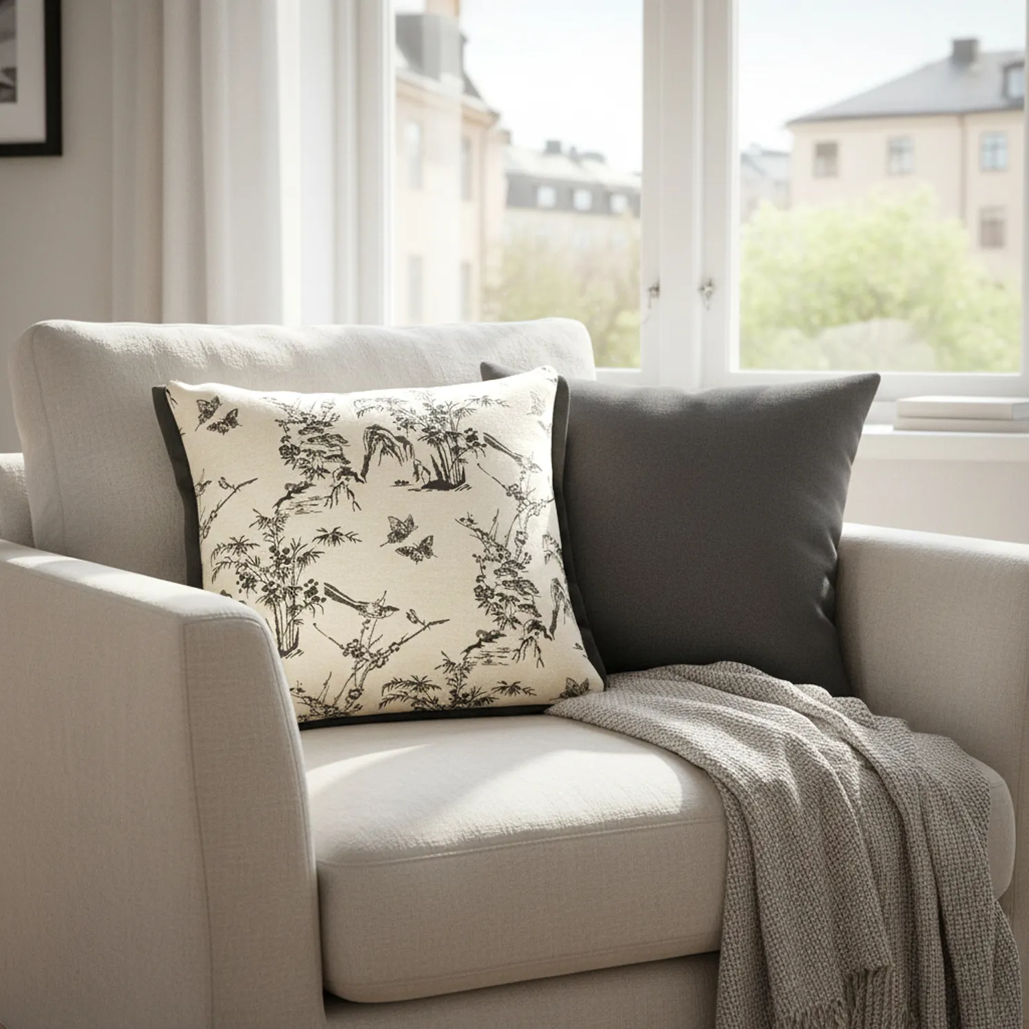 Housse de coussin - Housse de coussin brodée Viborg (multicolore)