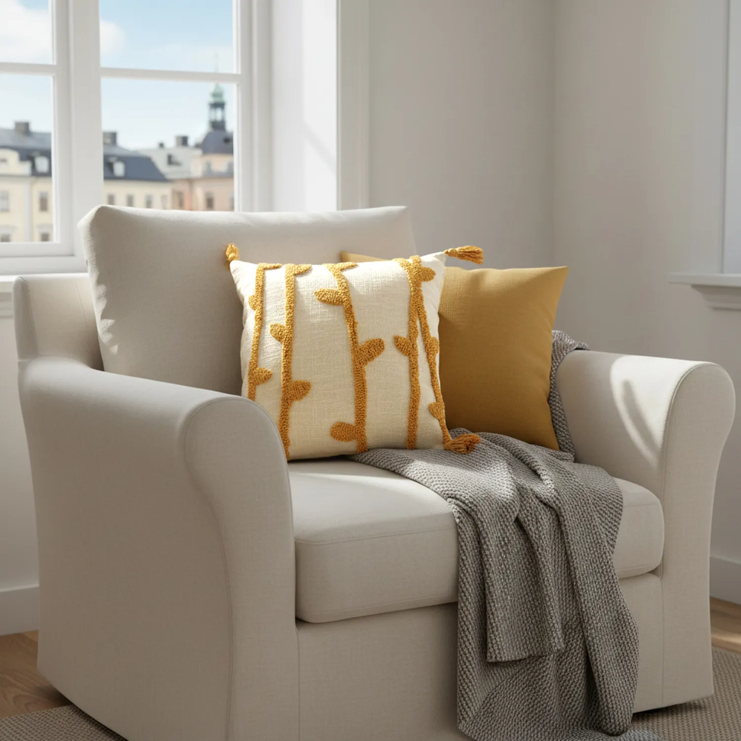 Housse de coussin - Vine (blanc/jaune)