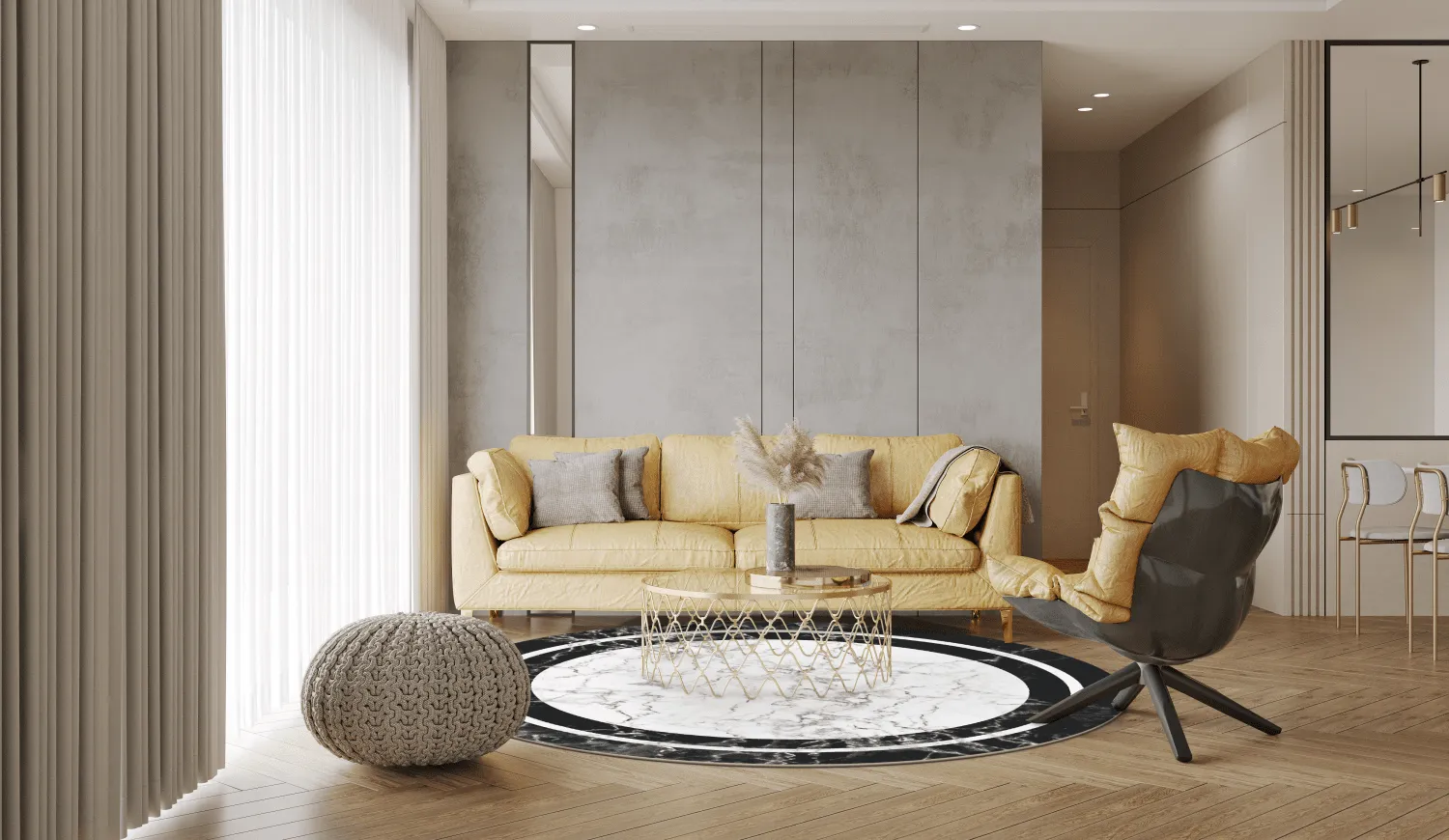 Tapis rond - Amaliada (noir/blanc)