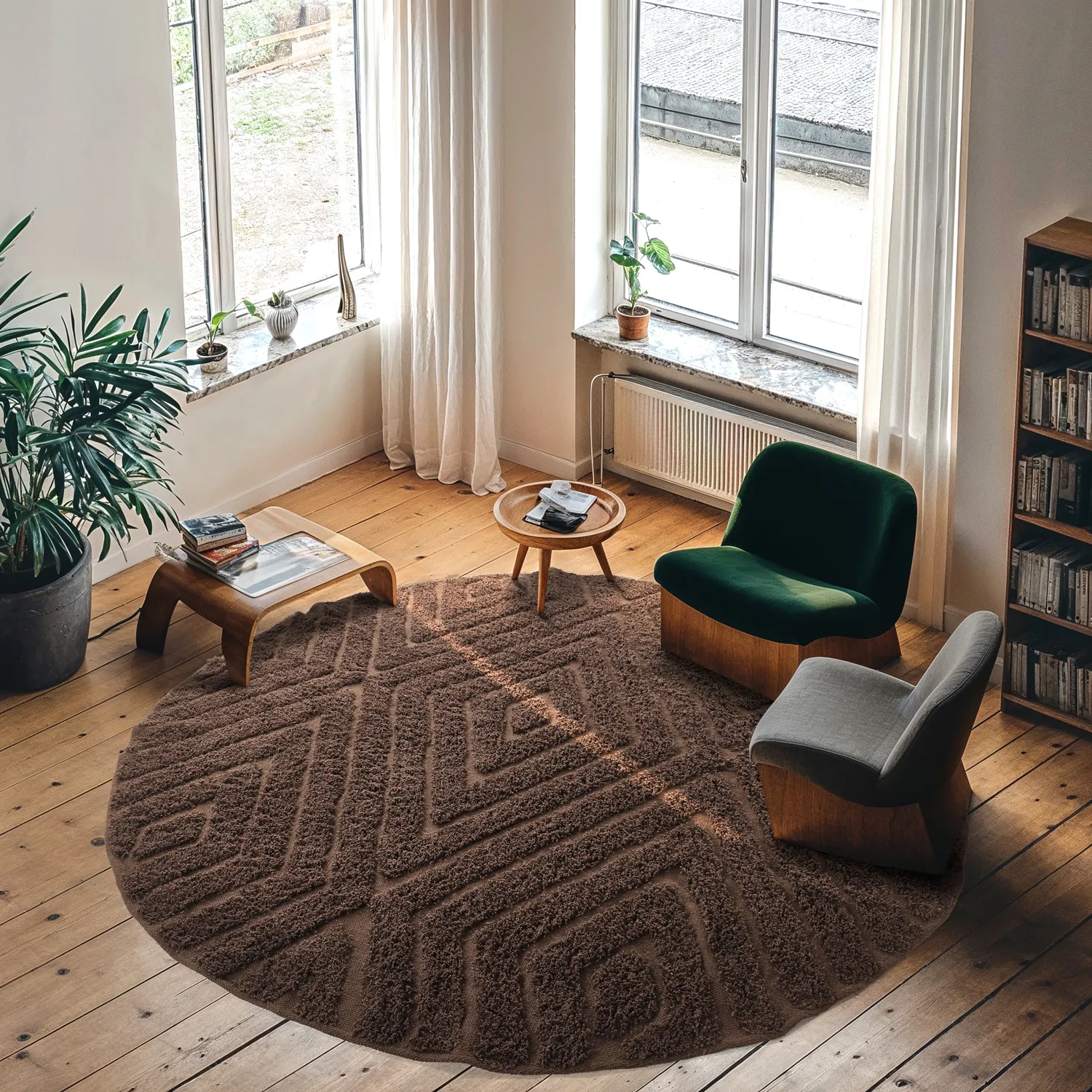 Tapis rond - Amberley Natural Cotton Shaggy (marron)