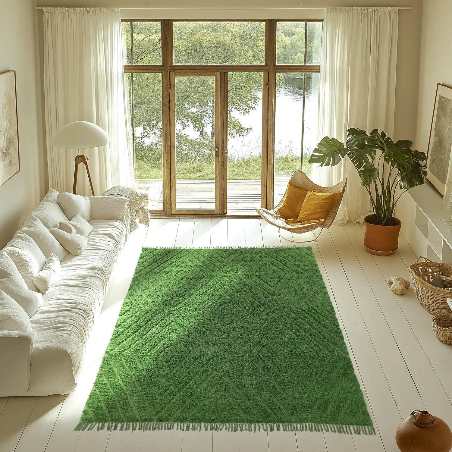 Tapis à poils longs - Amberley Natural Cotton Shaggy (vert)