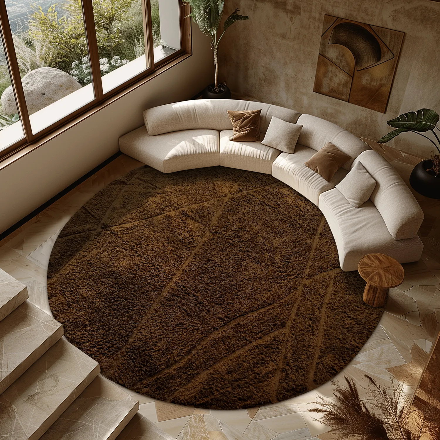 Tapis rond - Andrea Natural Cotton Shaggy (marron)