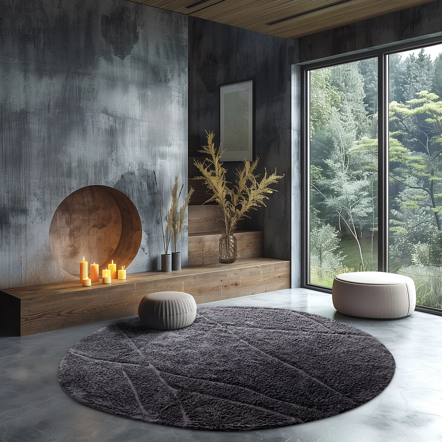 Tapis rond - Andrea Natural Cotton Shaggy (noir)