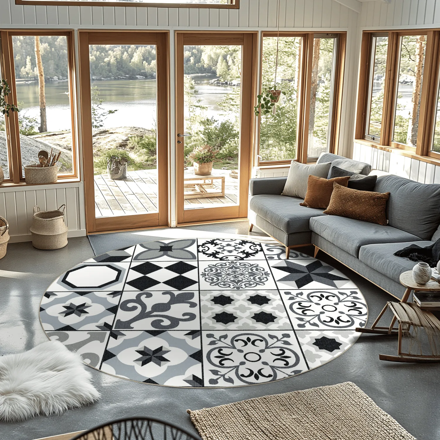 Tapis rond - Avent (beige/noir)
