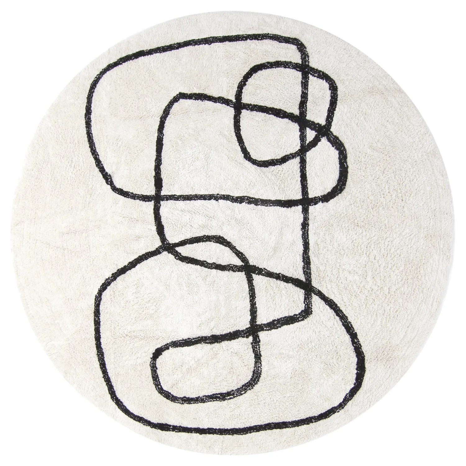 Tapis rond - Bavello Natural Cotton Shaggy (blanc cassé/noir)