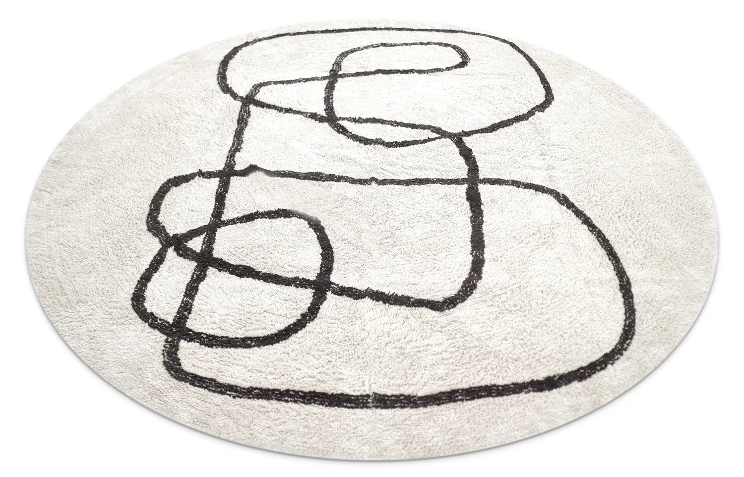 Tapis rond - Bavello Natural Cotton Shaggy (blanc cassé/noir)