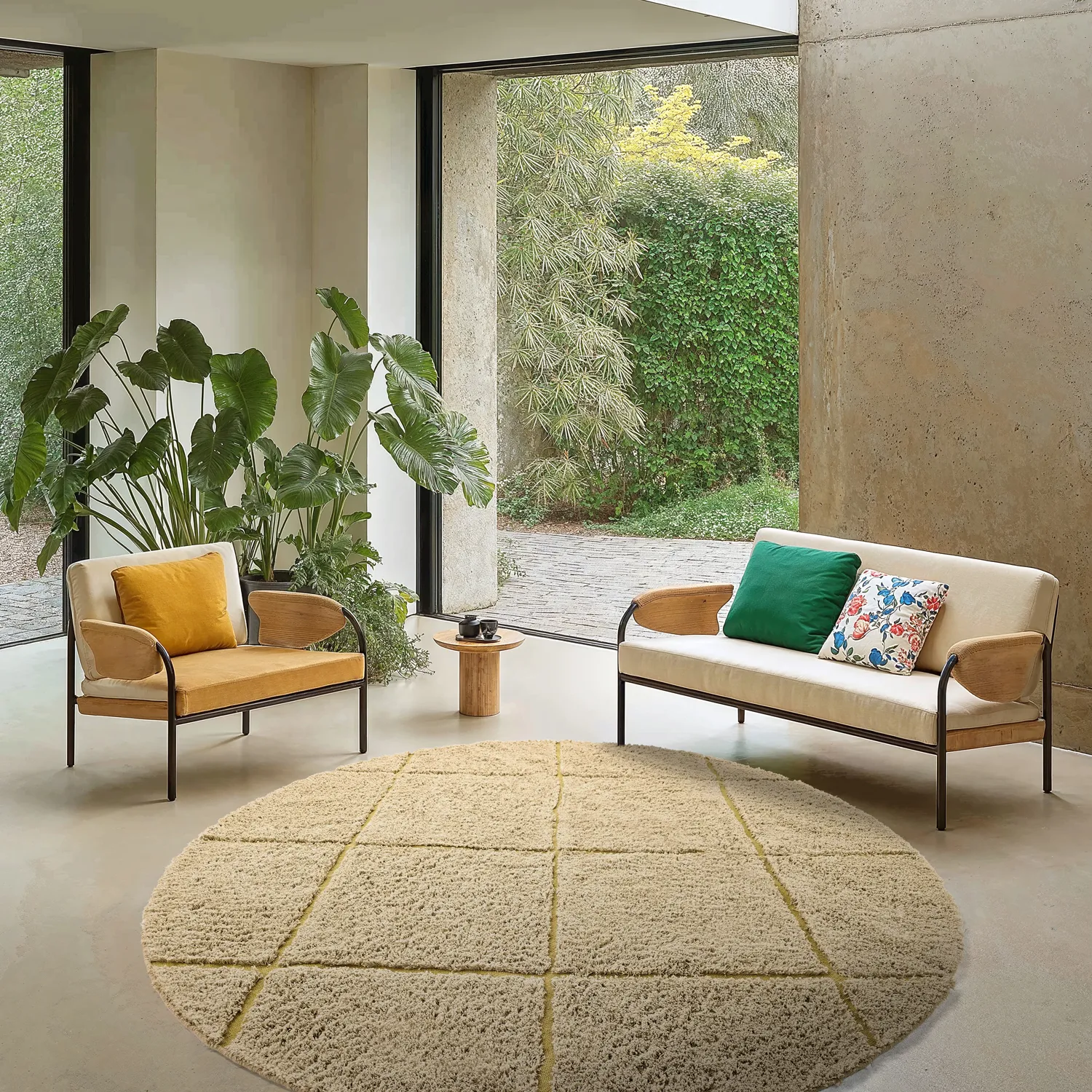 Tapis rond - Bellevue Natural Cotton Shaggy (beige/marron)
