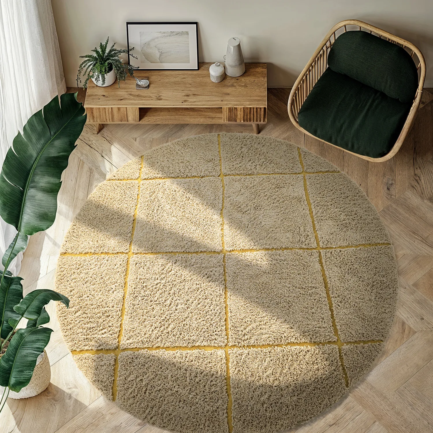 Tapis rond - Bellevue Natural Cotton Shaggy (beige/marron)