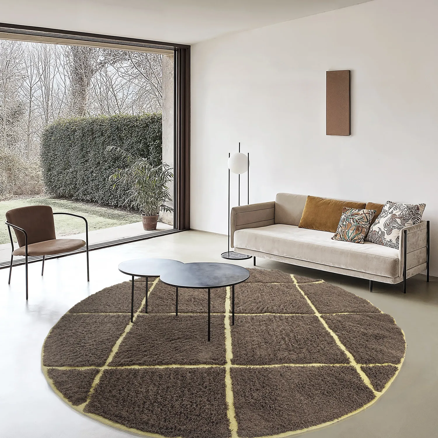 Tapis rond - Bellevue Natural Cotton Shaggy (marron/jaune)