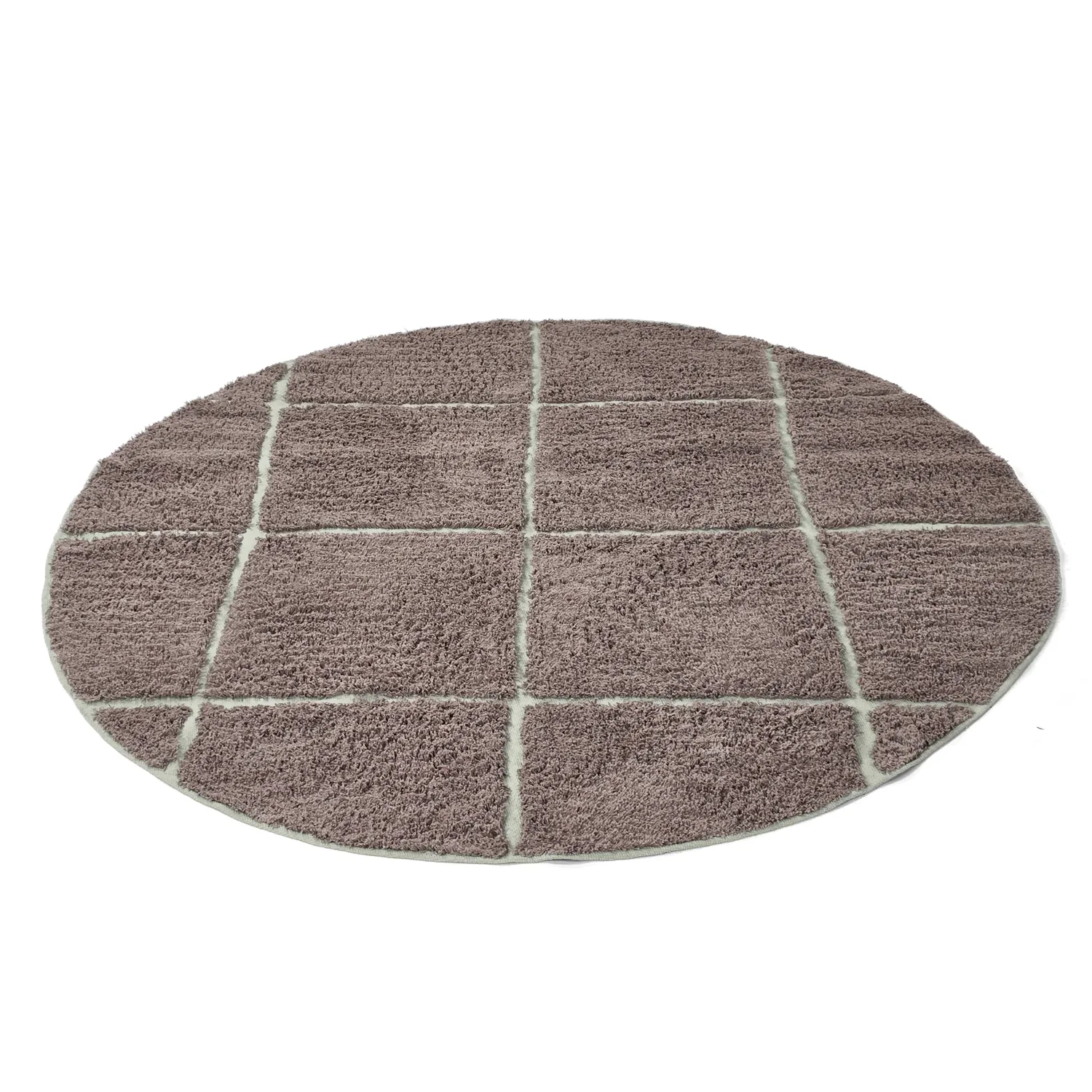 Tapis rond - Bellevue Natural Cotton Shaggy (taupe/vert)