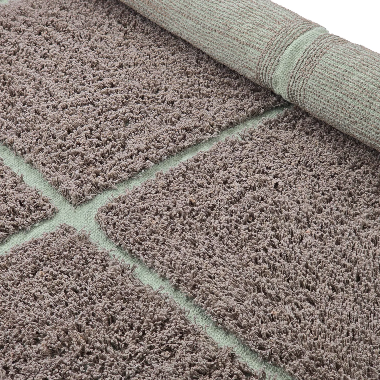 Tapis rond - Bellevue Natural Cotton Shaggy (taupe/vert)