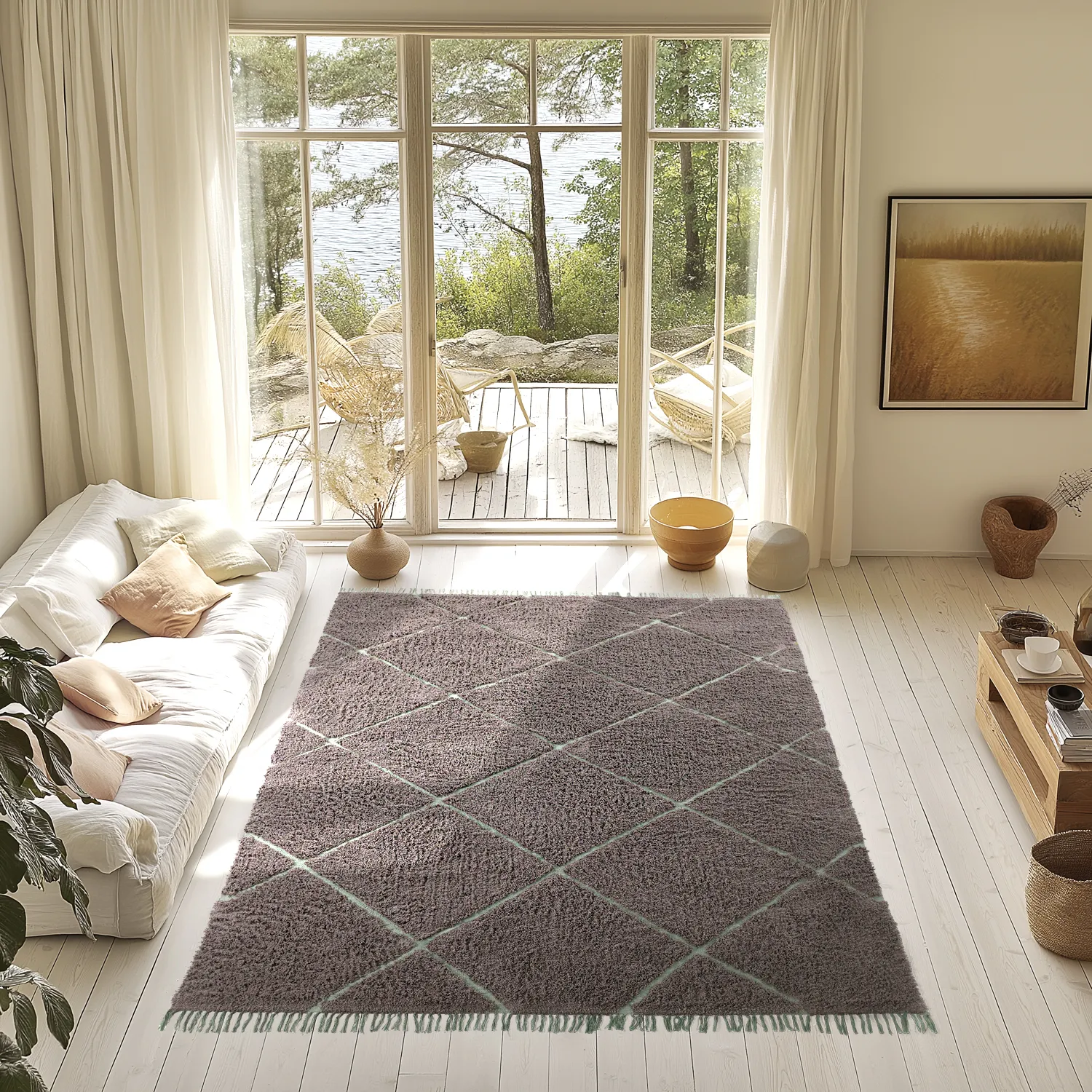Tapis à poils longs - Bellevue Natural Cotton Shaggy (taupe/vert)