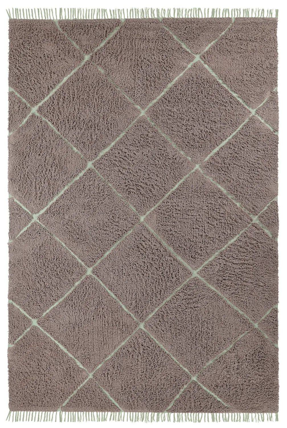 Tapis à poils longs - Bellevue Natural Cotton Shaggy (taupe/vert)