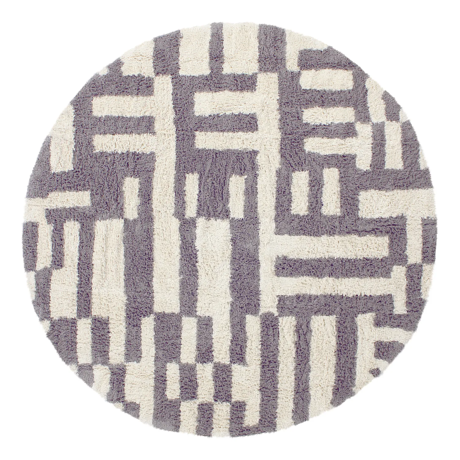 Tapis rond - Bergamo Natural Cotton Shaggy (gris/blanc)