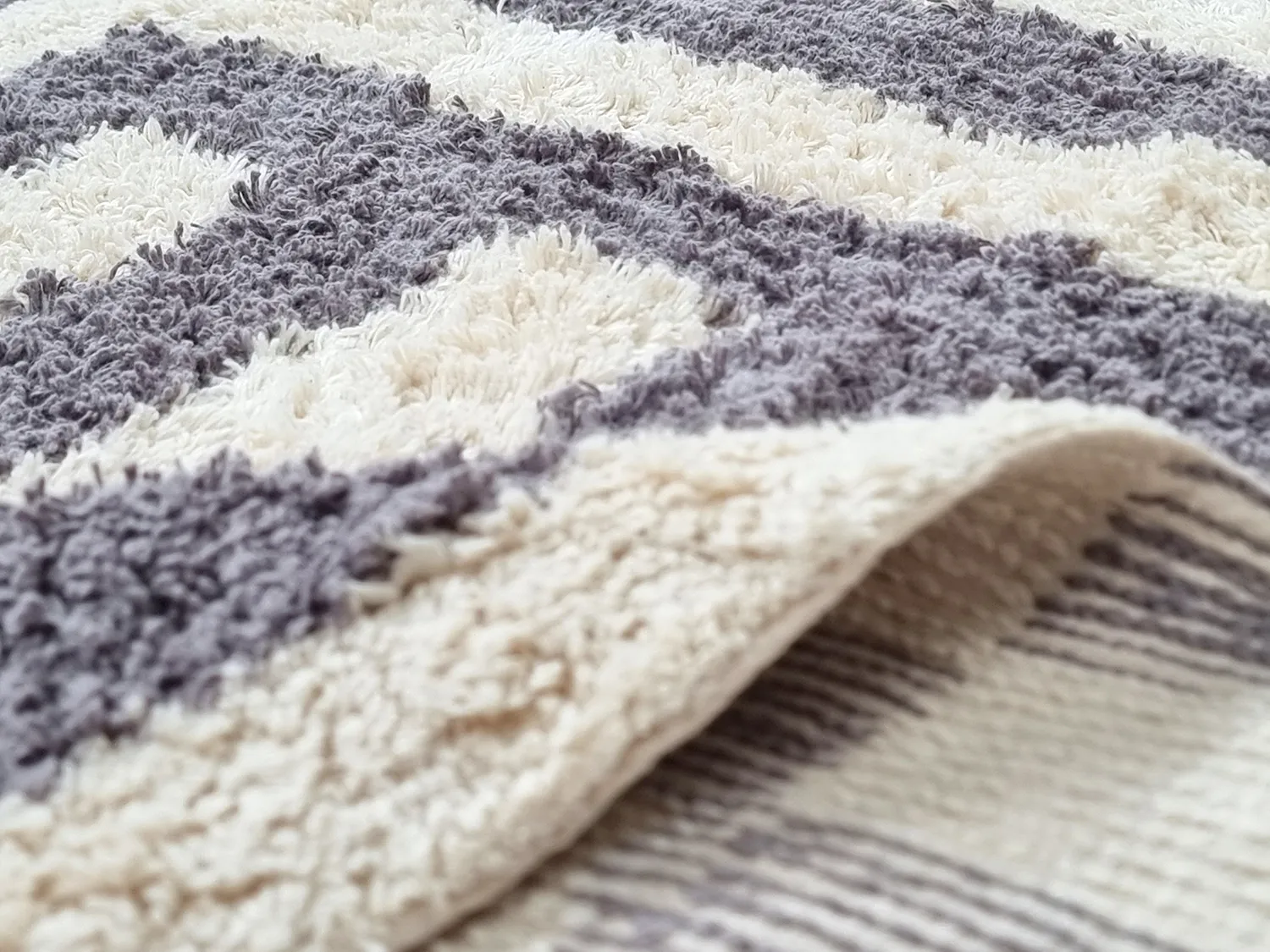 Tapis rond - Bergamo Natural Cotton Shaggy (gris/blanc)