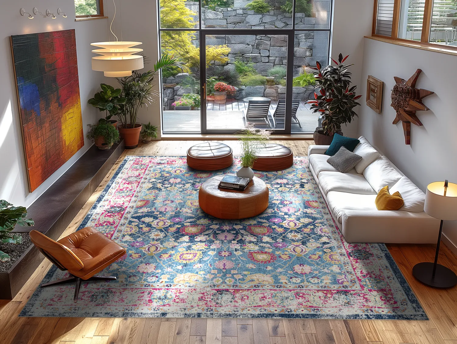 Tapis Wilton - Bouhjar (bleu/rose/multicolore)