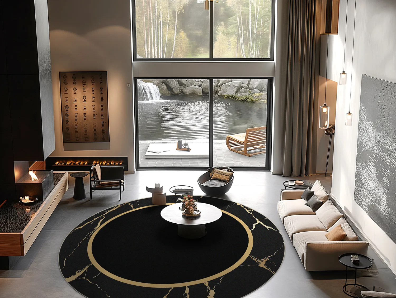 Tapis rond - Cerasia (noir/doré)