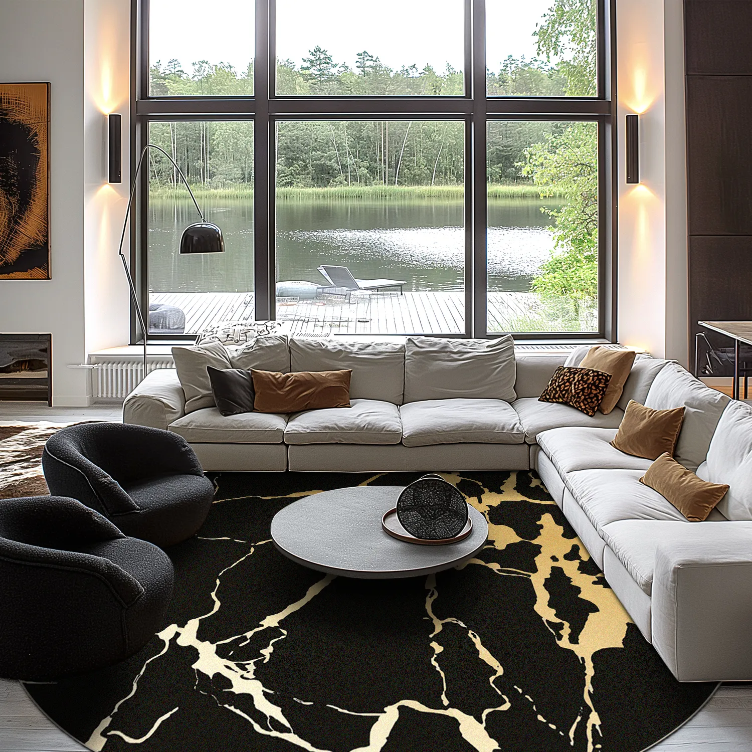 Tapis rond - Cesina (noir/doré)