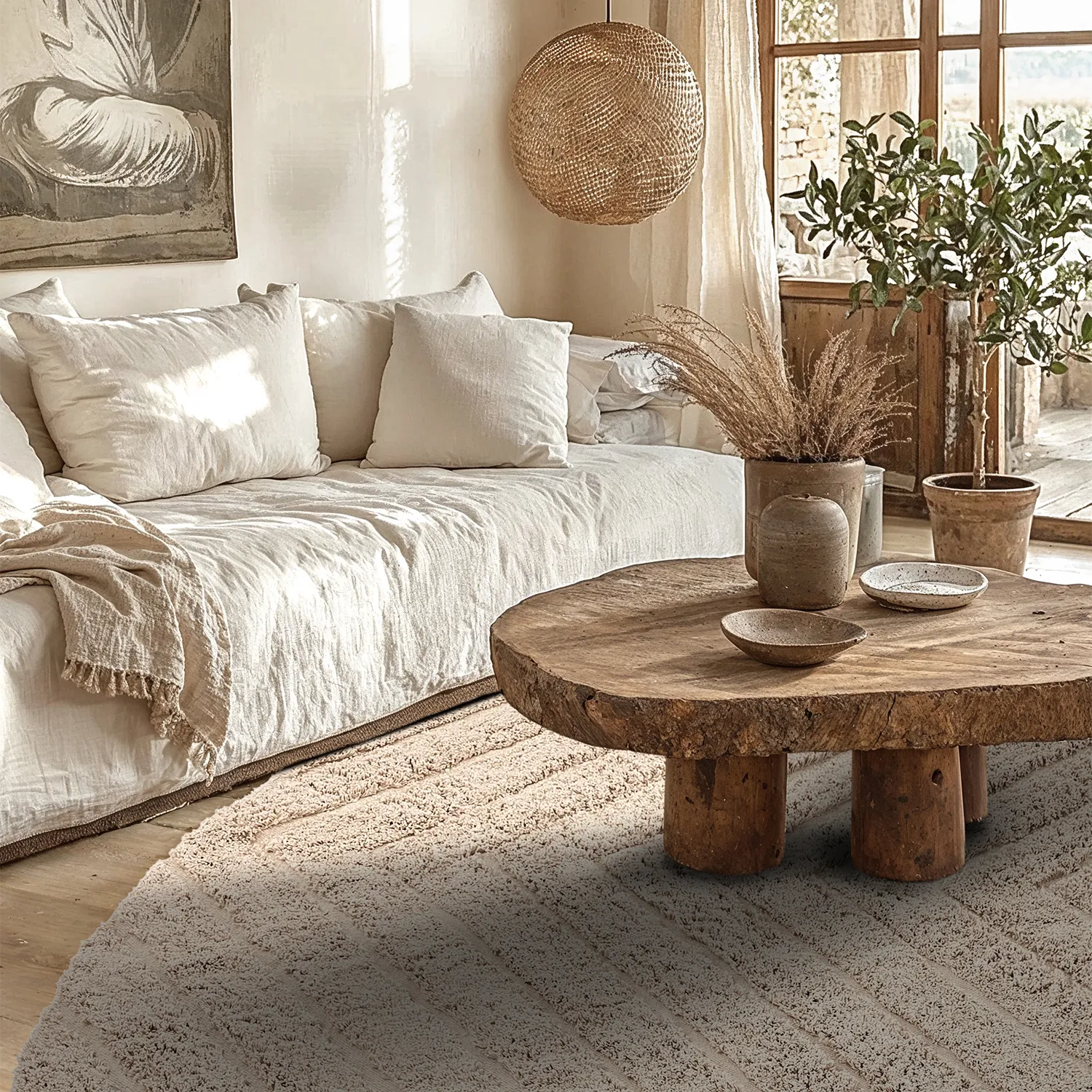 Tapis rond - Conara Natural Cotton Shaggy (beige)