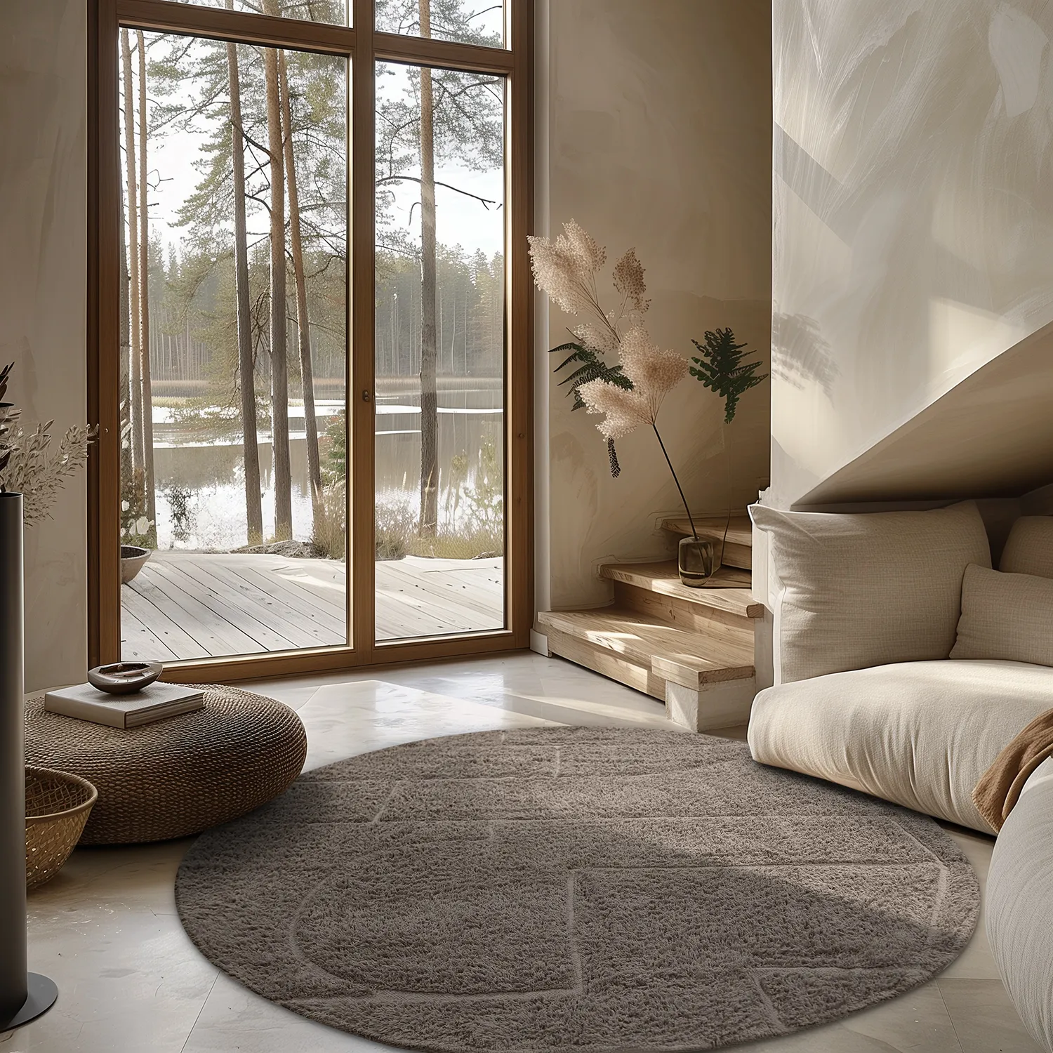 Tapis rond - Cremona Natural Cotton Shaggy (taupe)