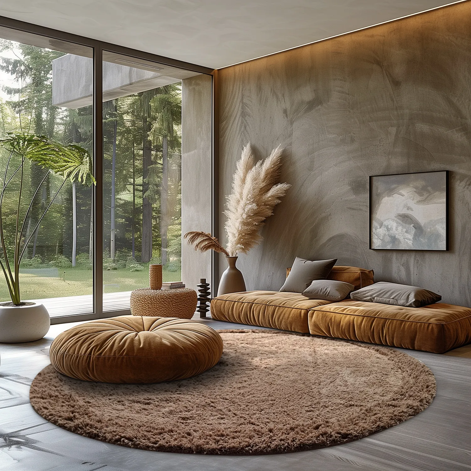Tapis rond - Ebba Natural Cotton Shaggy (marron)