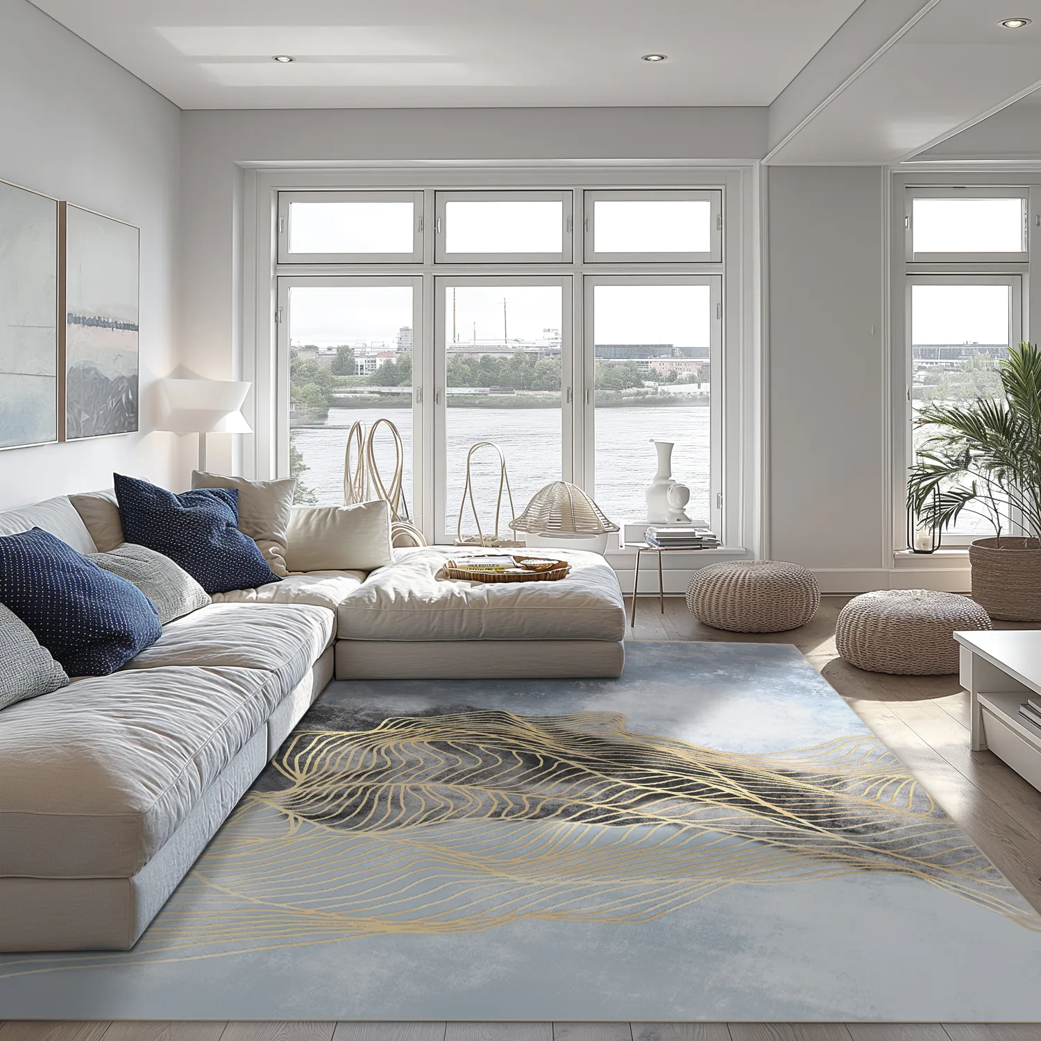 Tapis Wilton - Ekual (bleu/gris/doré)